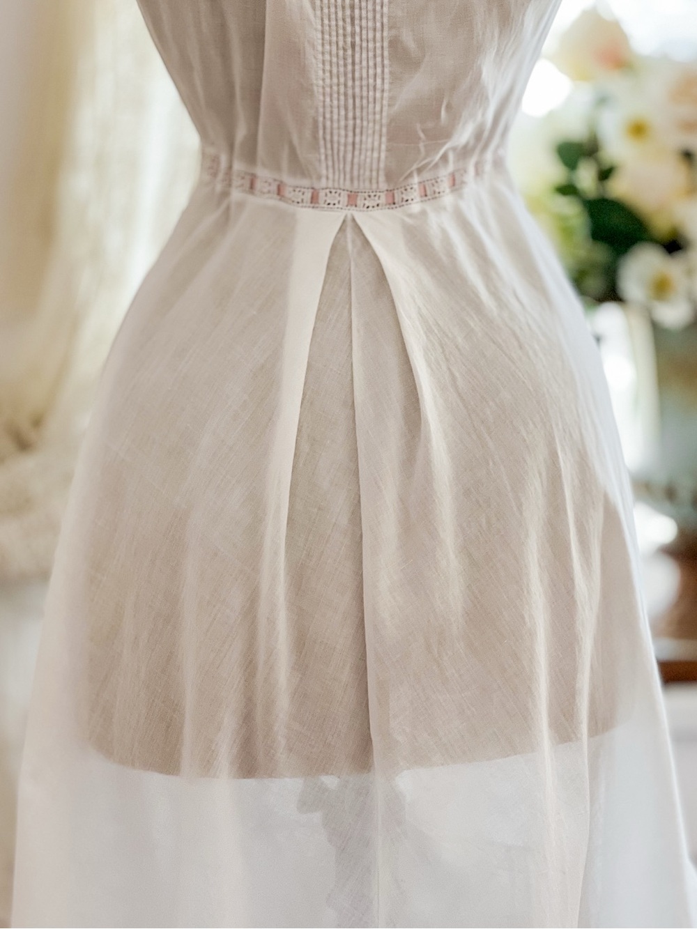 Edwardian White Lace Underdress with Pink Silk Ribbon Size XS - Picture 9 of 15